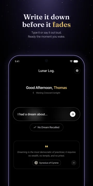 Google Play screenshot: Write it down before it fades. Type it or say it out loud. Ready the moment you wake.