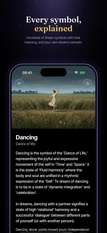 App Store screenshot: Every symbol, explained. Hundreds of dream symbols with their meaning, and your own dreams beneath.