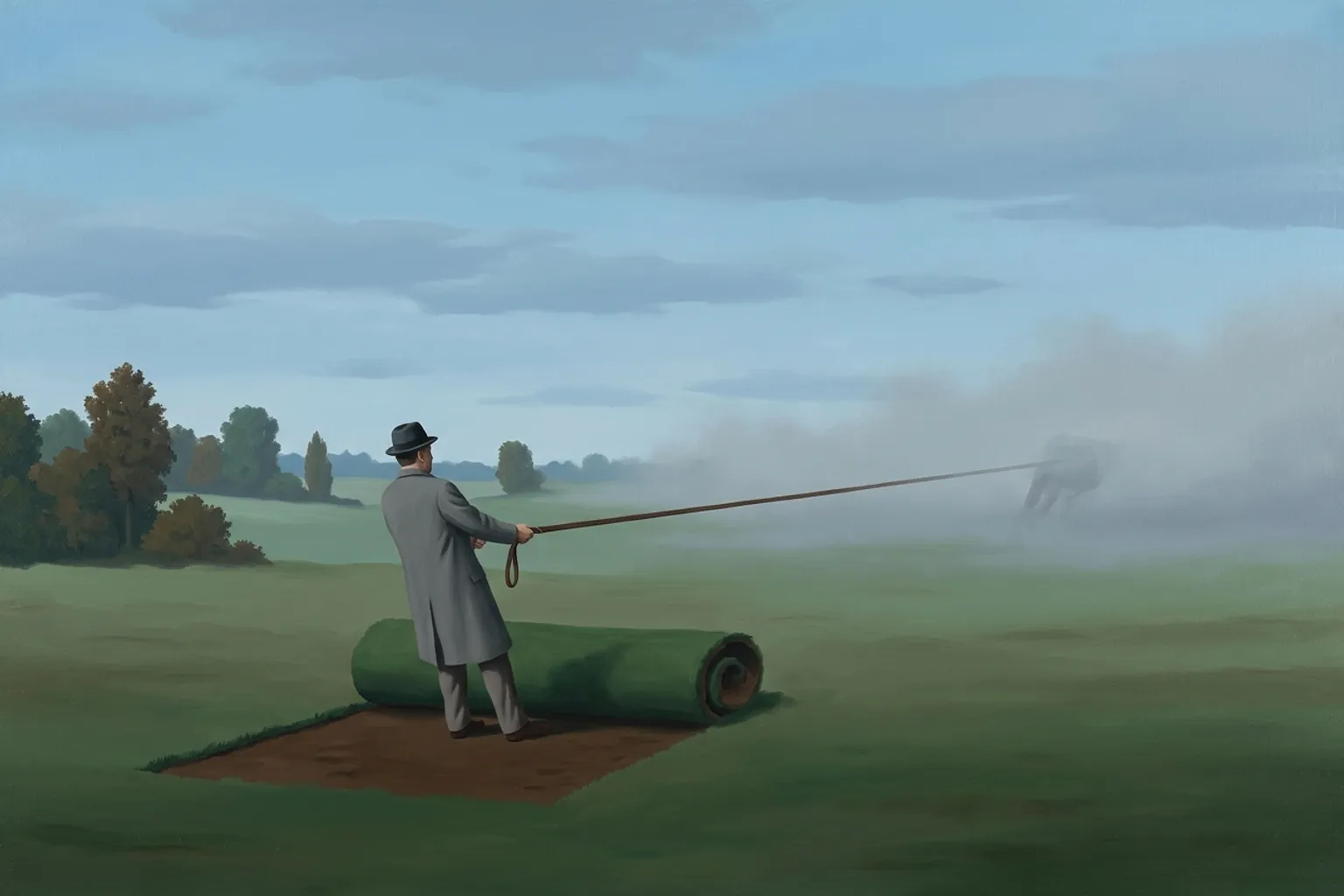 A surrealist painted emblem of anxiety as it appears in dreams.