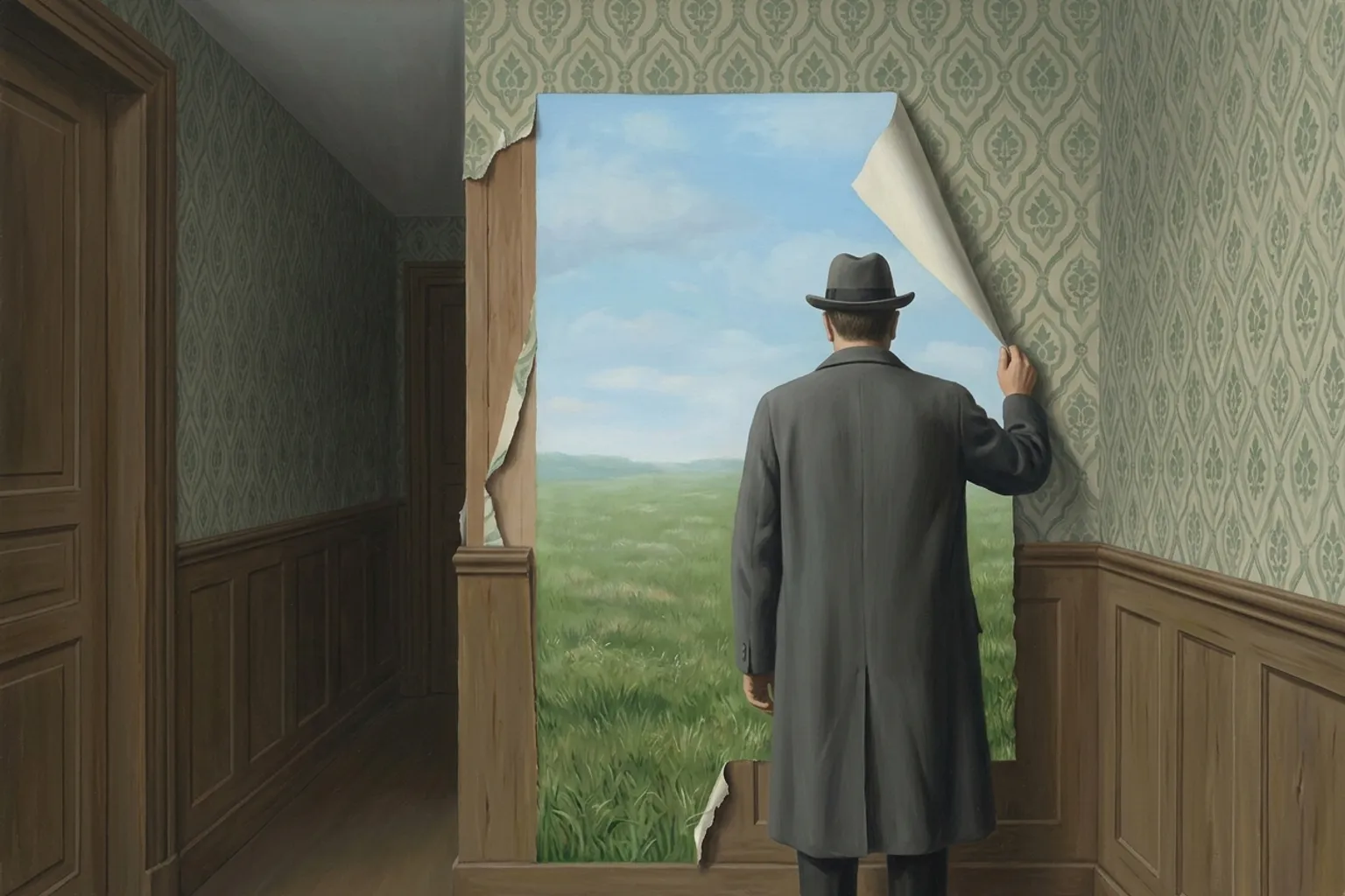 A surrealist painted emblem of curiosity as it appears in dreams.