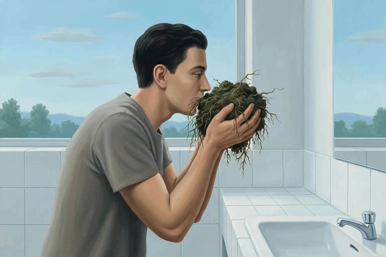 A surrealist painted emblem of disgust as it appears in dreams.