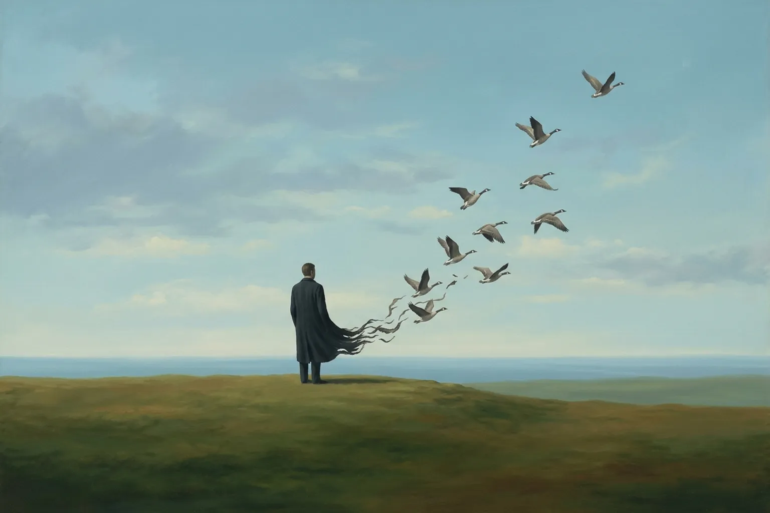 A surrealist painted emblem of freedom as it appears in dreams.