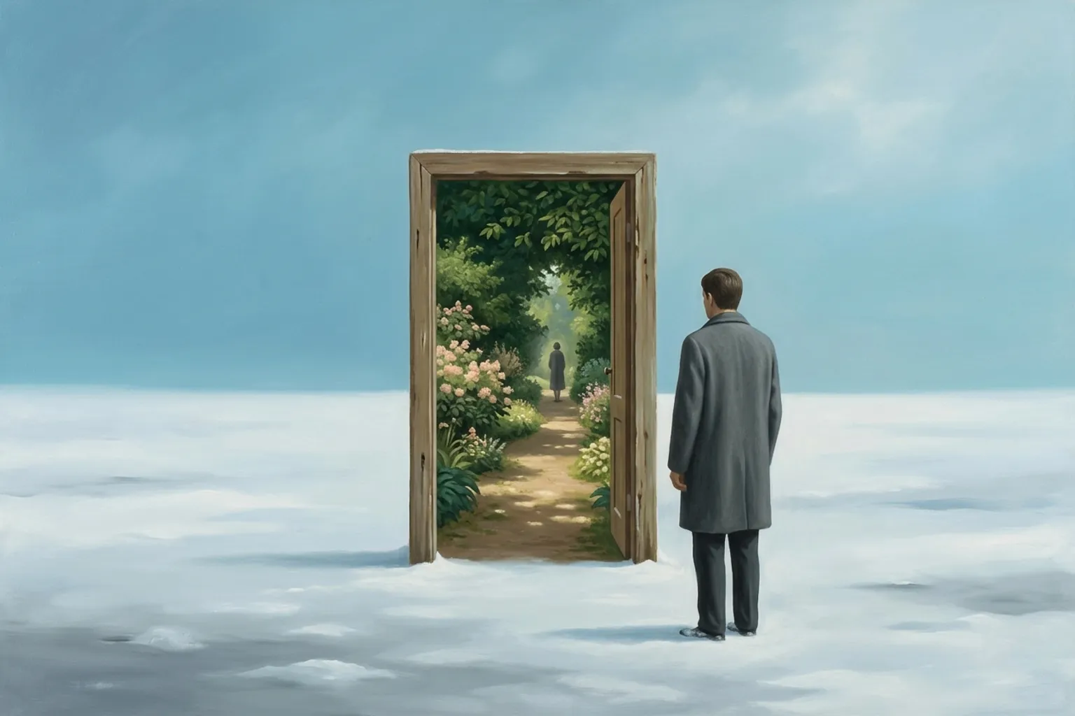 A surrealist painted emblem of grief as it appears in dreams.