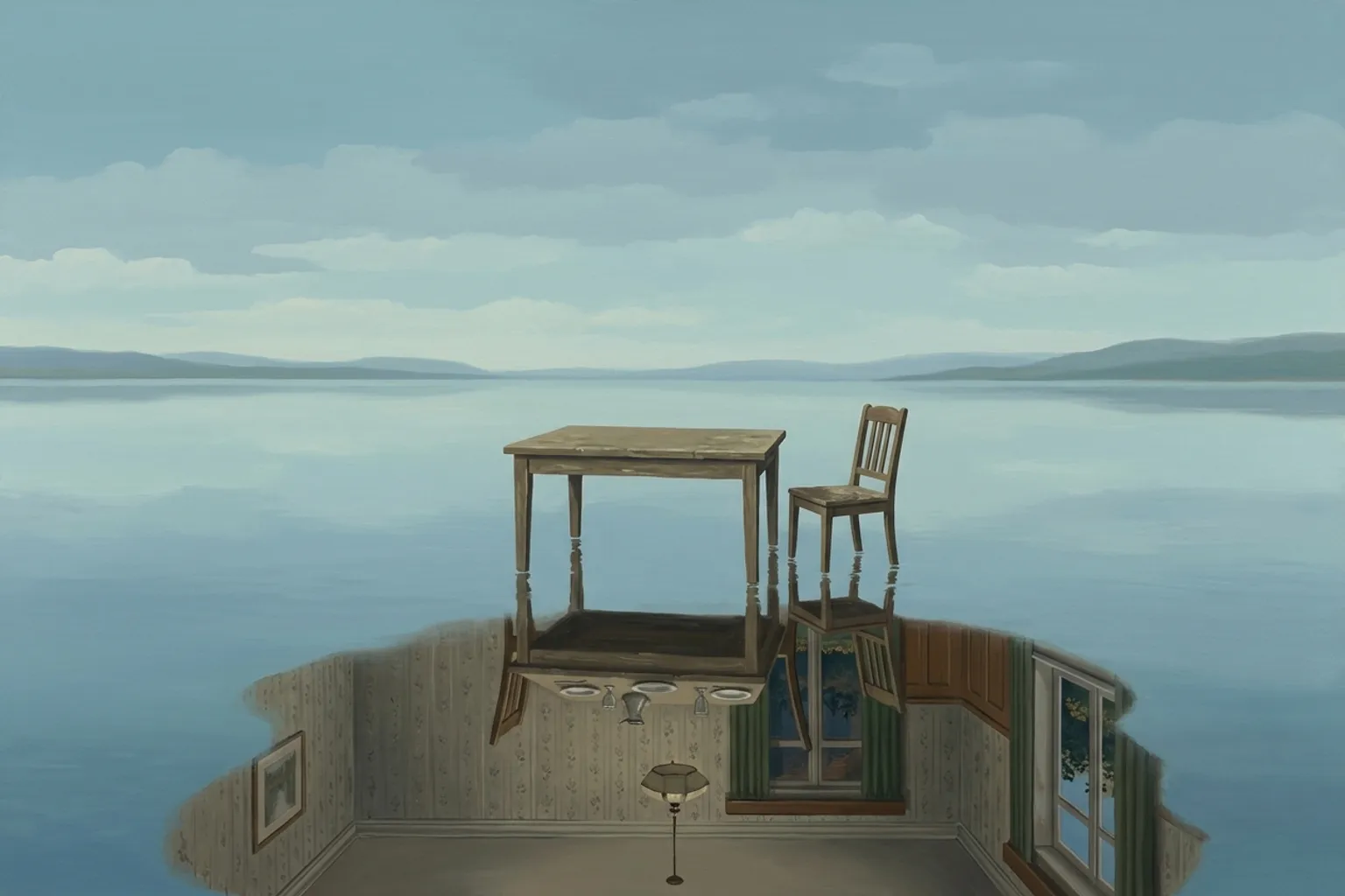 A surrealist painted emblem of nostalgia as it appears in dreams.