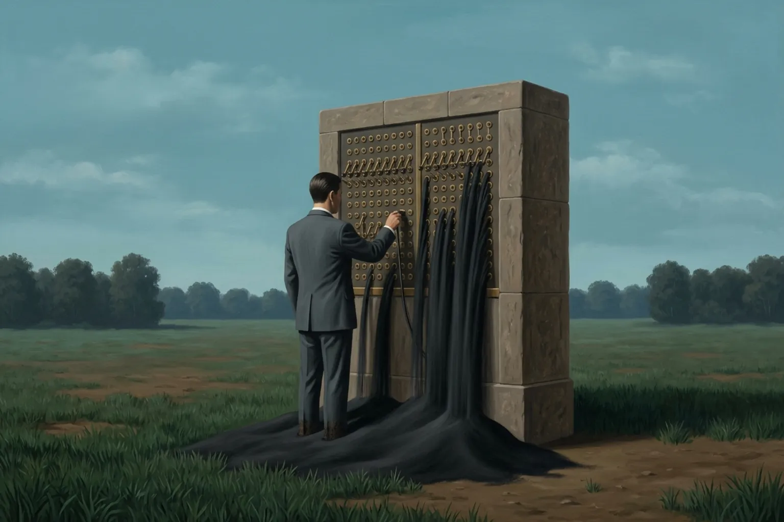A surrealist painted emblem of panic as it appears in dreams.