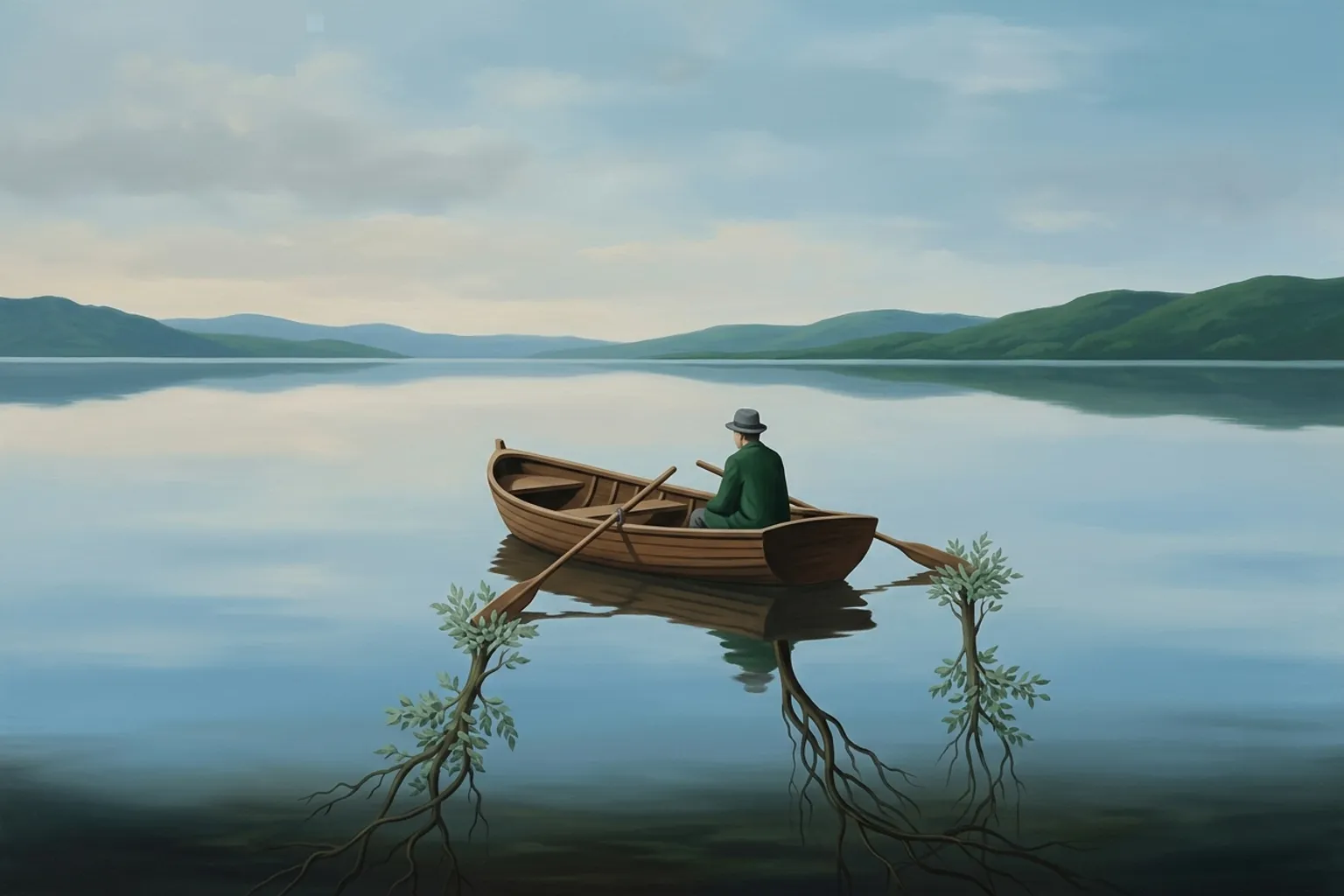 A surrealist painted emblem of peace as it appears in dreams.