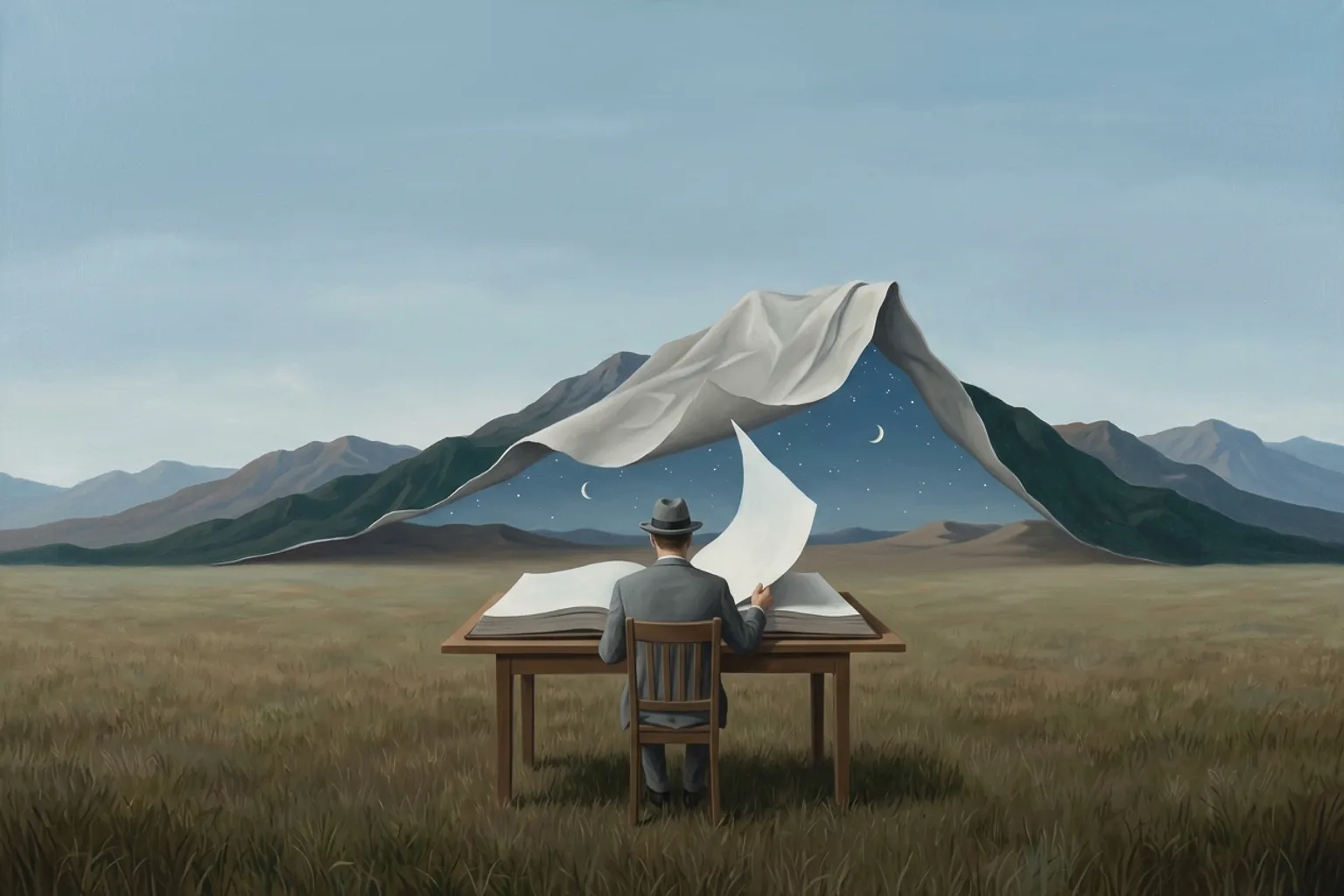 A surrealist painted emblem of surprise as it appears in dreams.