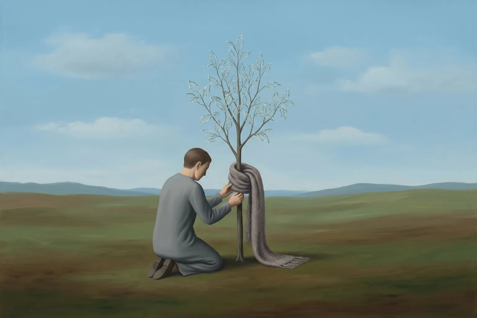 A surrealist painted emblem of tenderness as it appears in dreams.