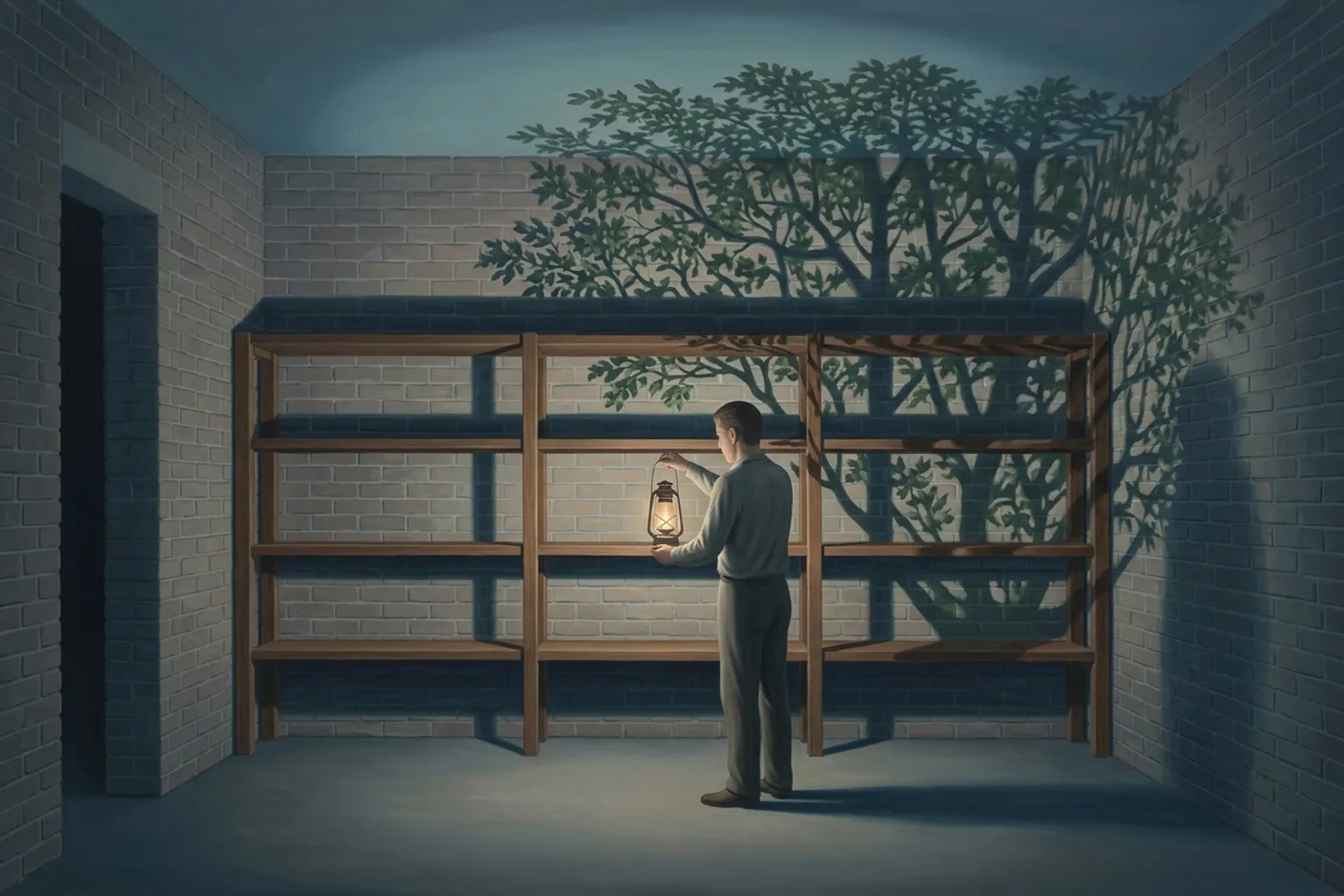 A surrealist painted emblem of the dream symbol Basement.