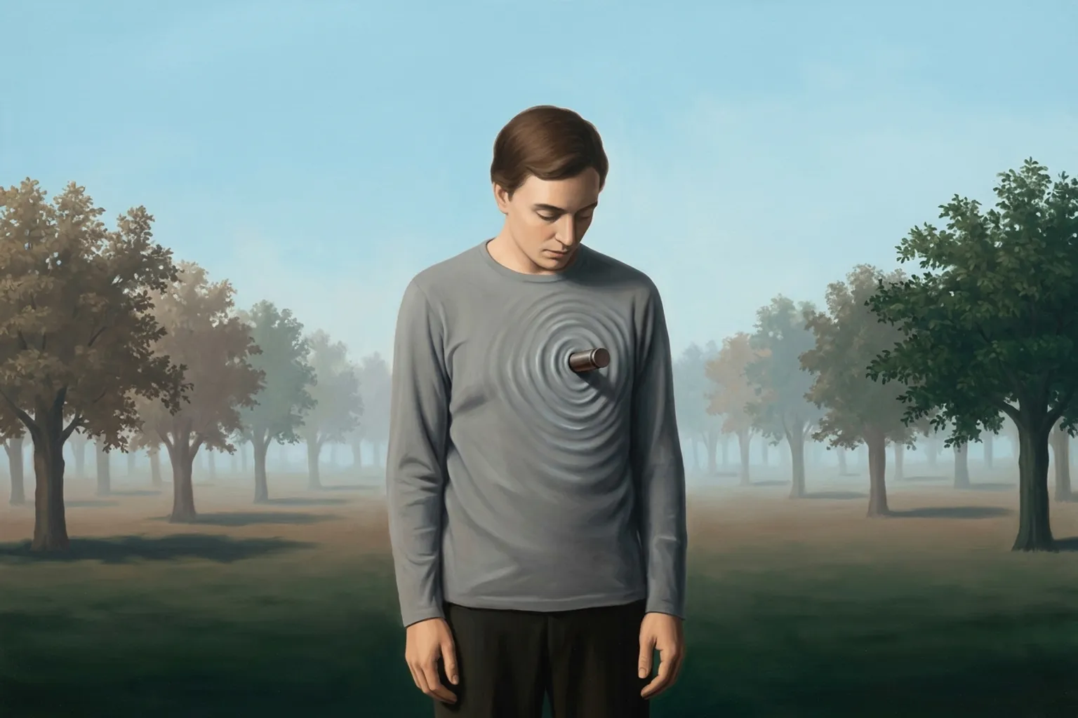 A surrealist painted emblem of the dream symbol Being Shot.