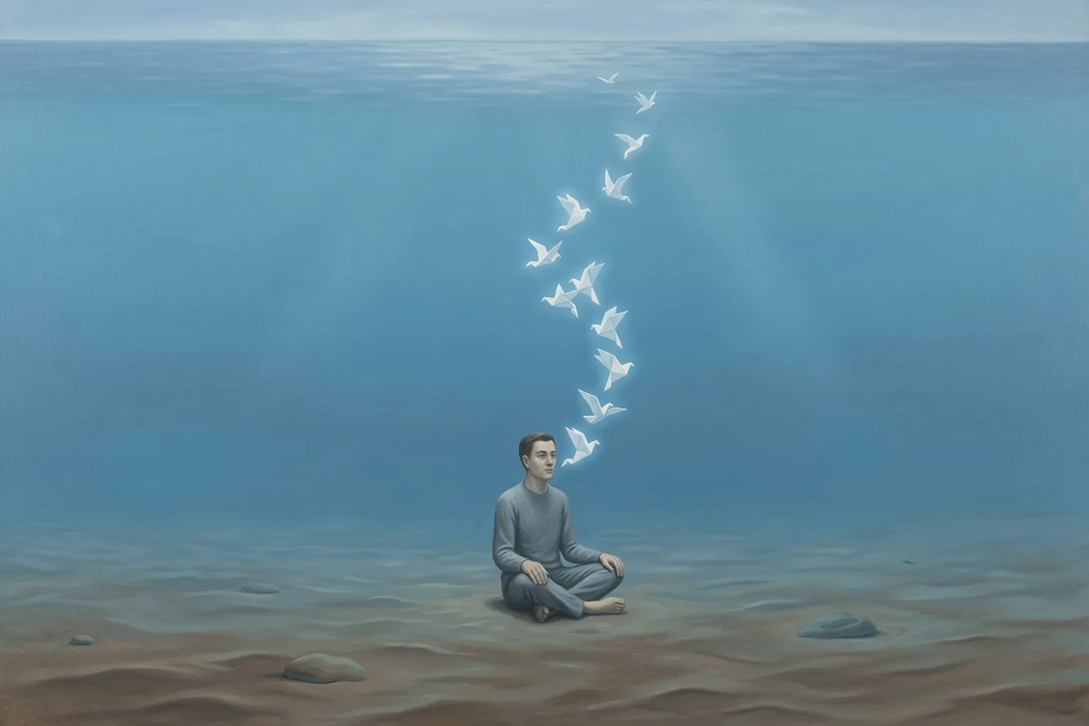 A surrealist painted emblem of the dream symbol Drowning.