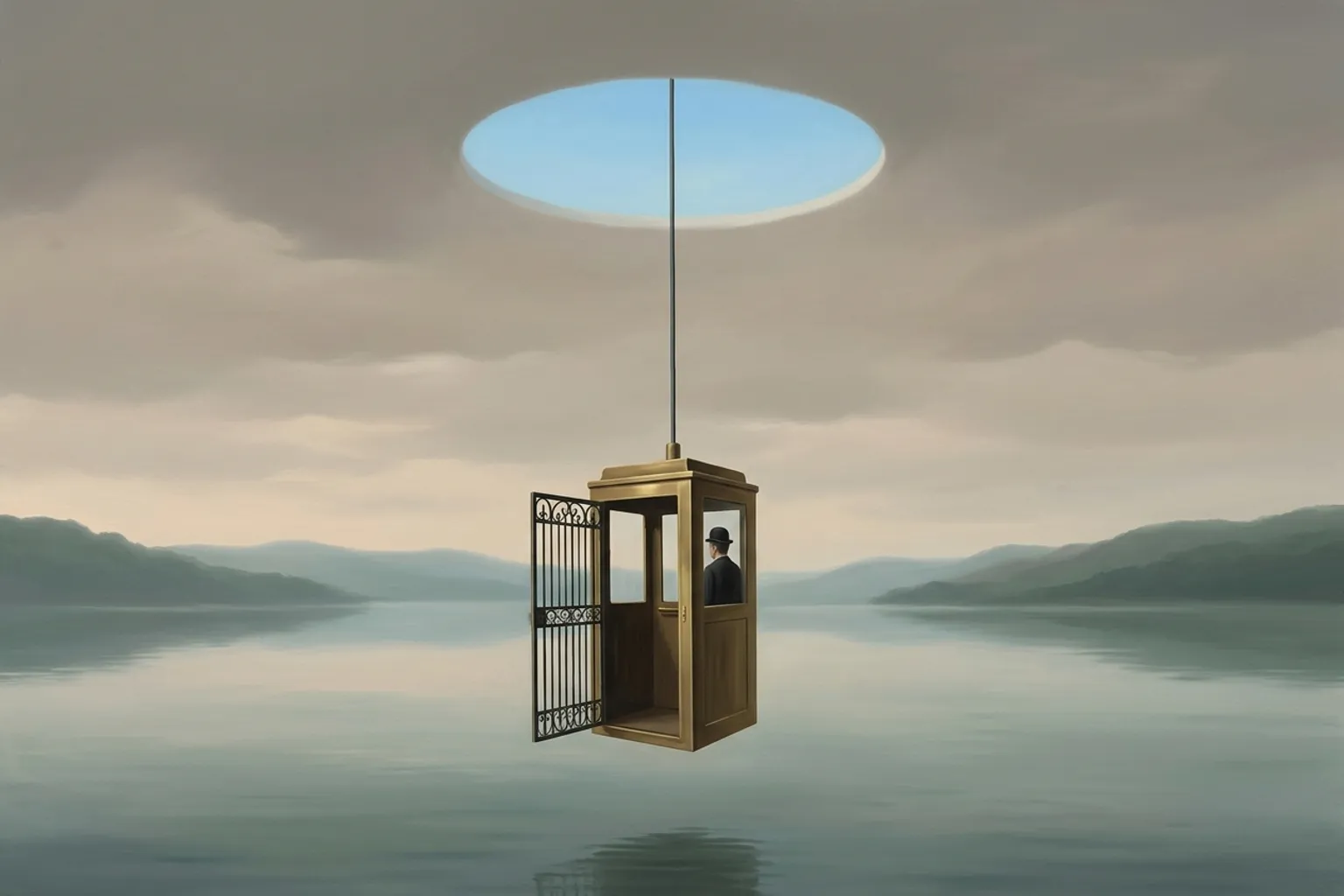 A surrealist painted emblem of the dream symbol Elevator.
