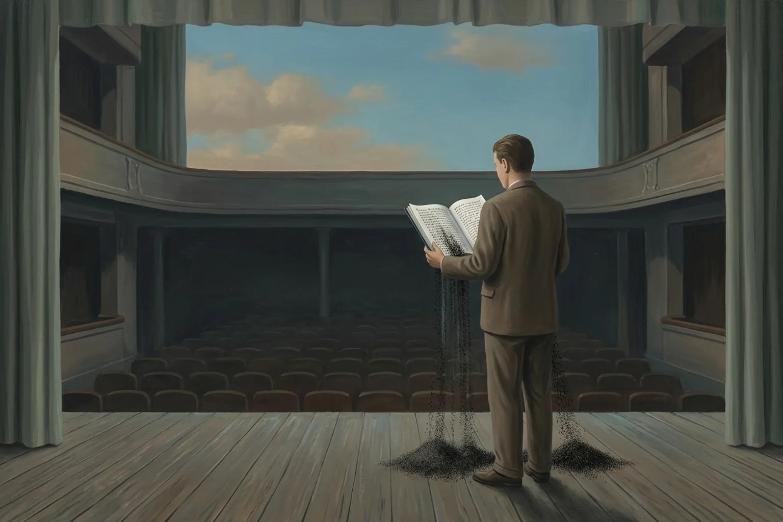 A surrealist painted emblem of the dream symbol Failing a Test.