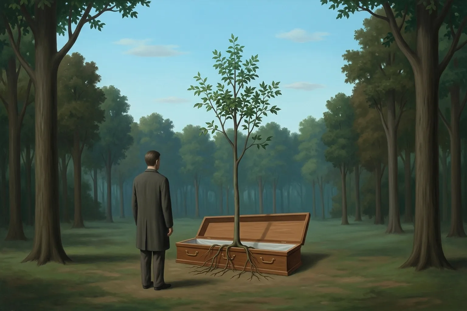 A surrealist painted emblem of the dream symbol Funeral.
