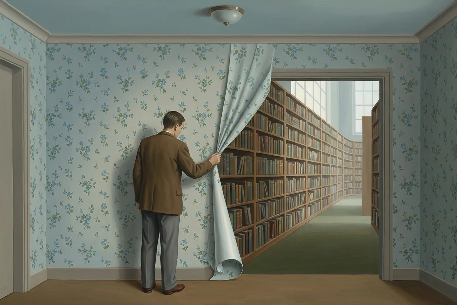 A surrealist painted emblem of the dream symbol Hidden Rooms.