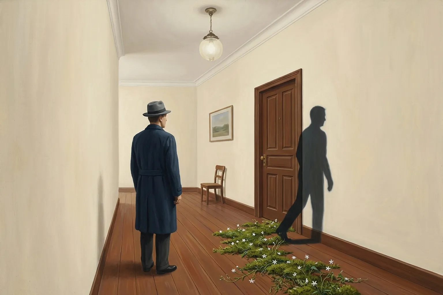 A surrealist painted emblem of the dream symbol Intruder.