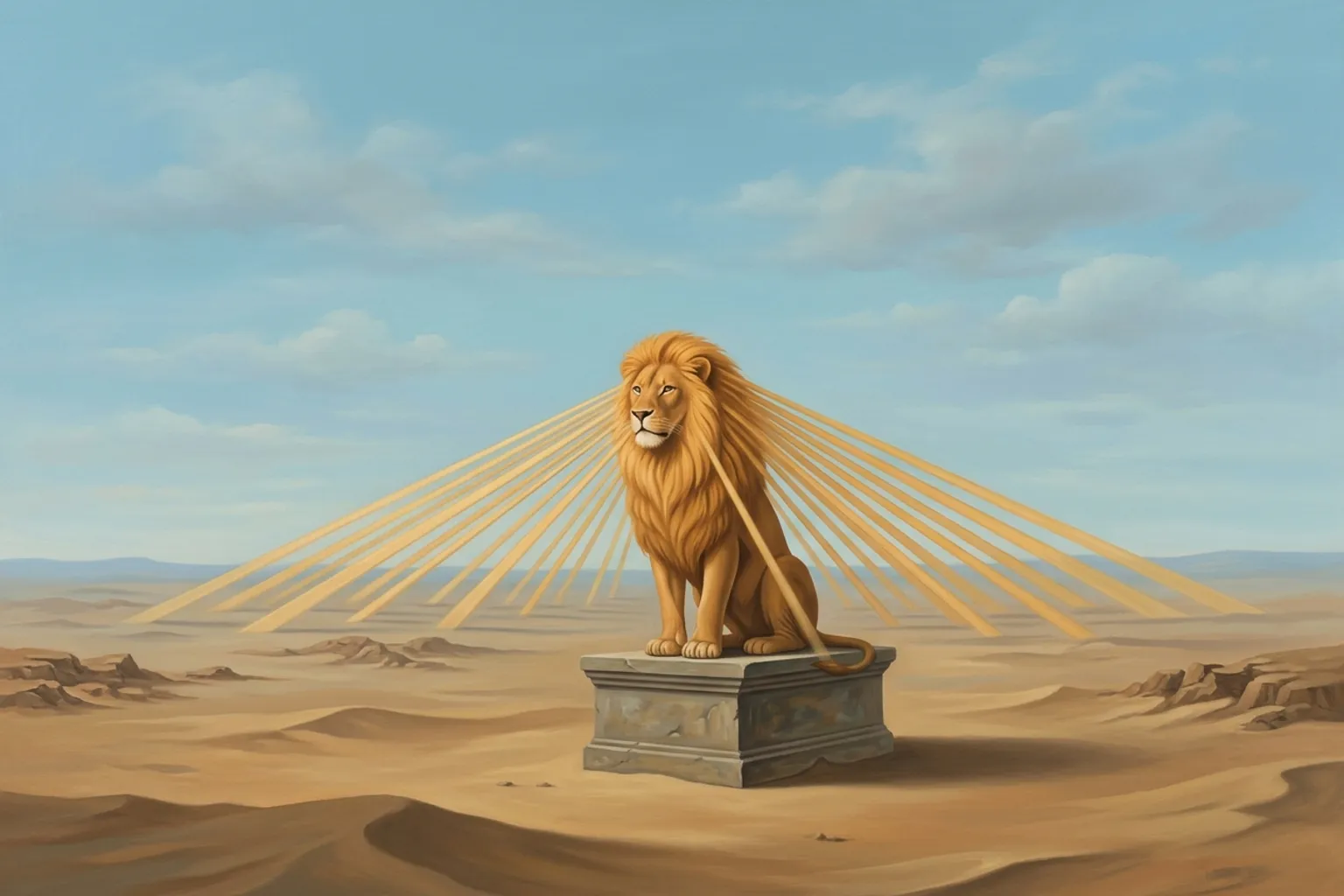 A surrealist painted emblem of the dream symbol Lion.