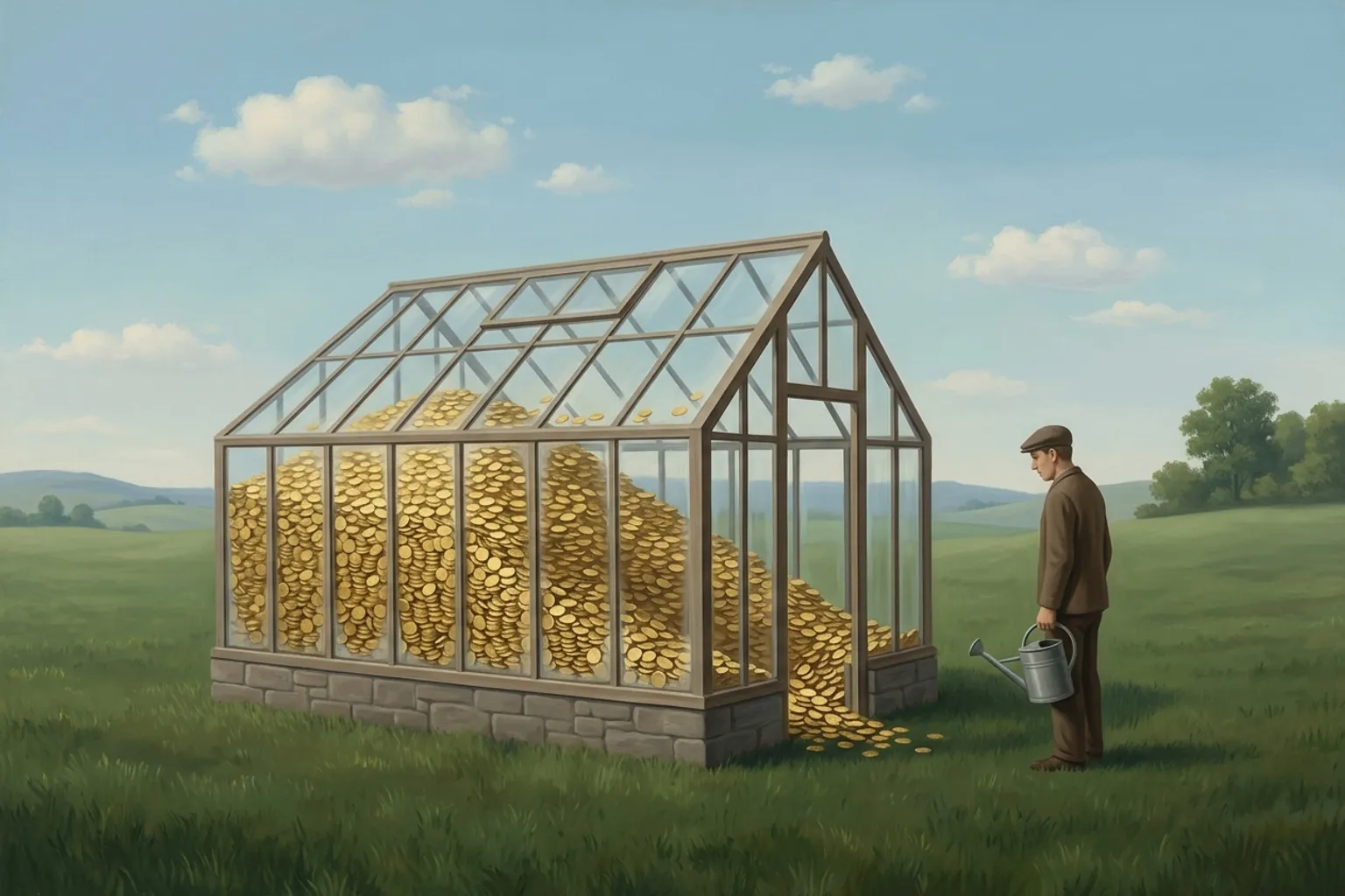 A surrealist painted emblem of the dream symbol Winning the Lottery.
