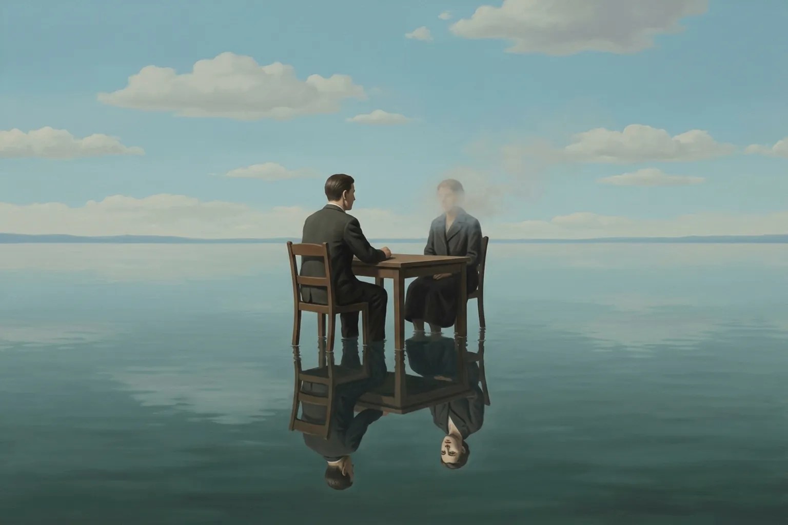 A surrealist painted emblem of the dream symbol Meeting the Dead.