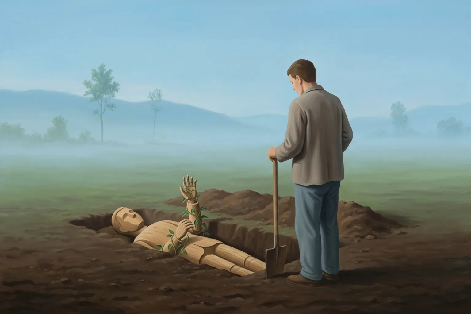 A surrealist painted emblem of the dream symbol Murder.