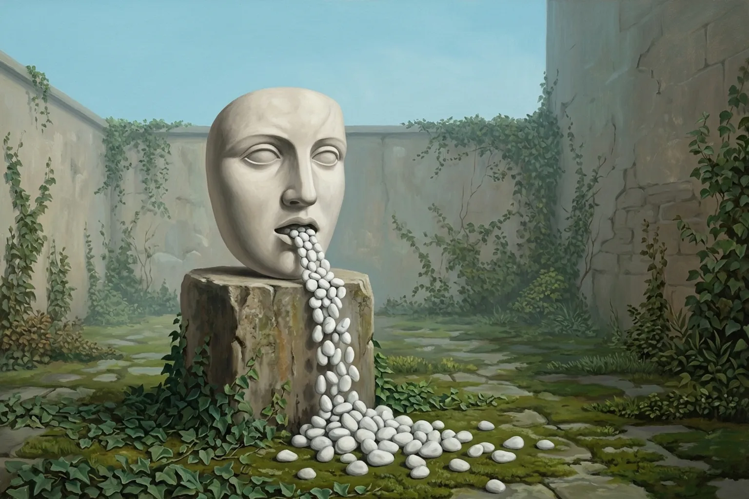 A surrealist painted emblem of the dream symbol Teeth Falling Out.