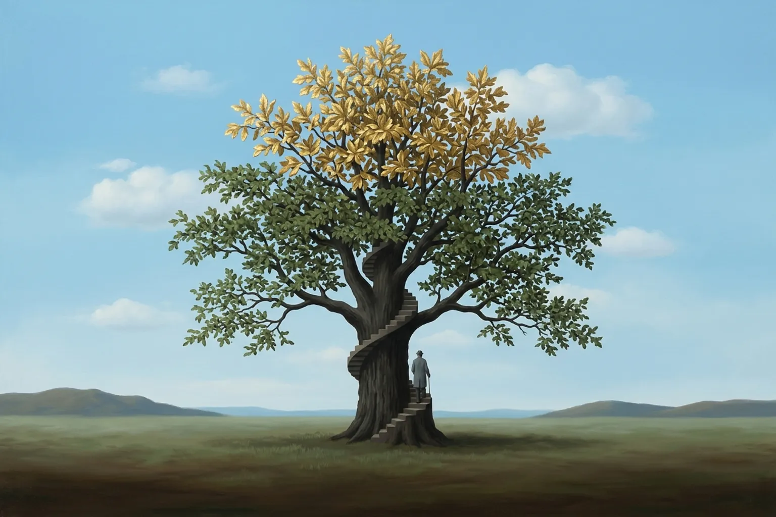 A surrealist painted emblem of the dream symbol Tree.