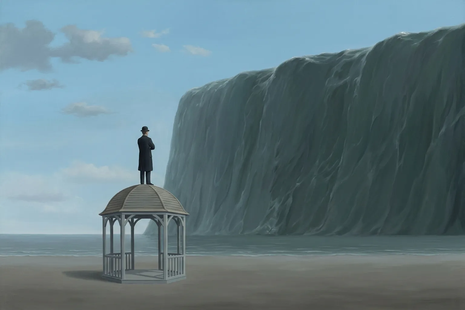 A surrealist painted emblem of the dream symbol Tsunami.